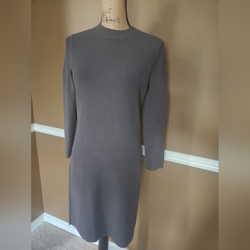 NWT Club‎ Monaco Grey Ribbed Dress 3/4 Sleeve XS